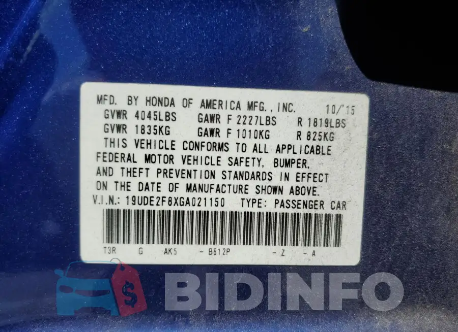 19UDE2F8XGA021150 Photo# 12