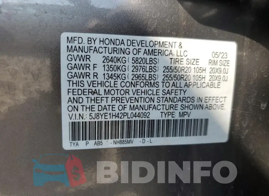 5J8YE1H42PL044092 Photo# 13