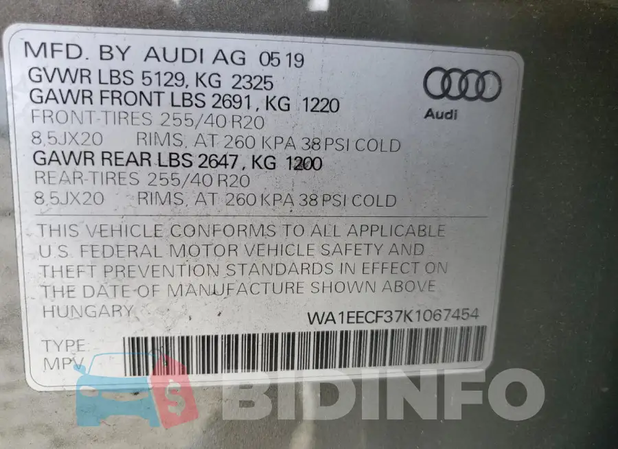 WA1EECF37K1067454 Photo# 12