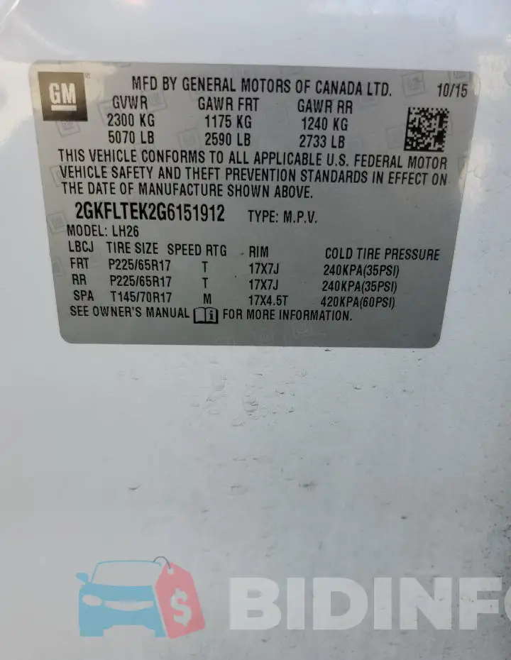 2GKFLTEK2G6151912 Photo# 13