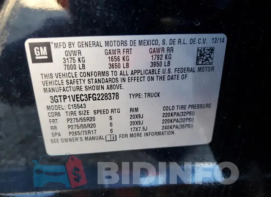 3GTP1VEC3FG228378 Photo# 12
