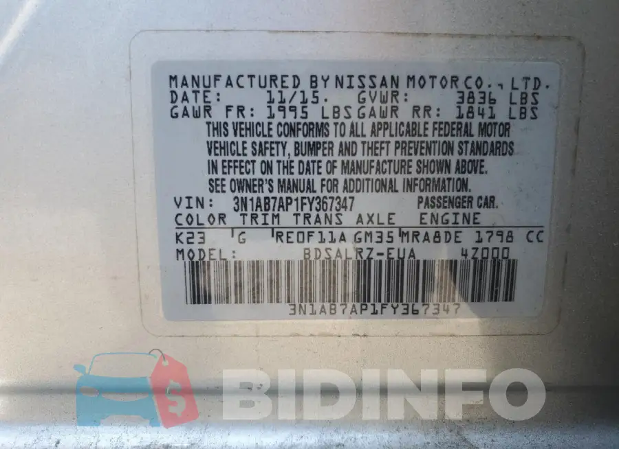 3N1AB7AP1FY367347 Photo# 13