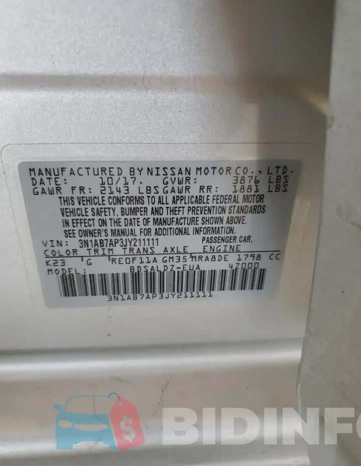 3N1AB7AP3JY211111 Photo# 12
