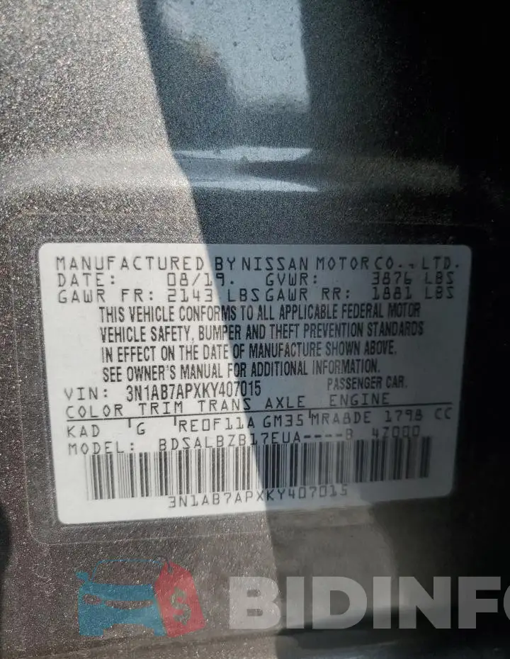 3N1AB7APXKY407015 Photo# 12
