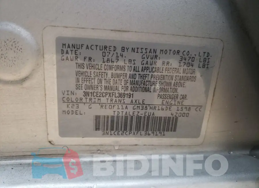 3N1CE2CPXFL369191 Photo# 13