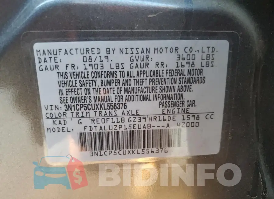 3N1CP5CUXKL556376 Photo# 13