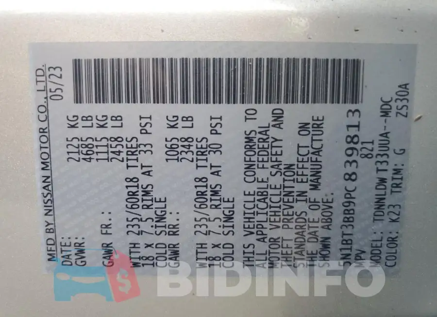 5N1BT3BB9PC839813 Photo# 14