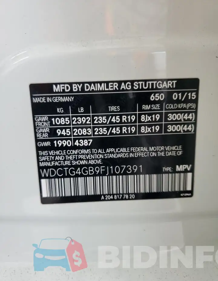 WDCTG4GB9FJ107391 Photo# 13