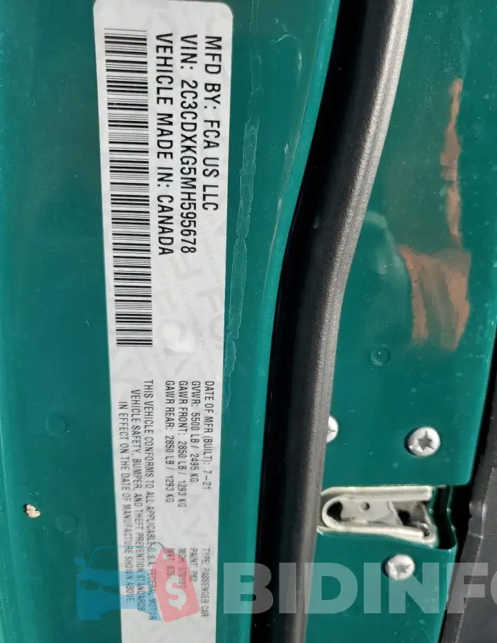 2C3CDXKG5MH595678 Photo# 12