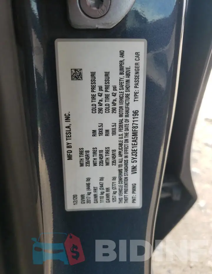 5YJ3E1EA5MF871196 Photo# 12