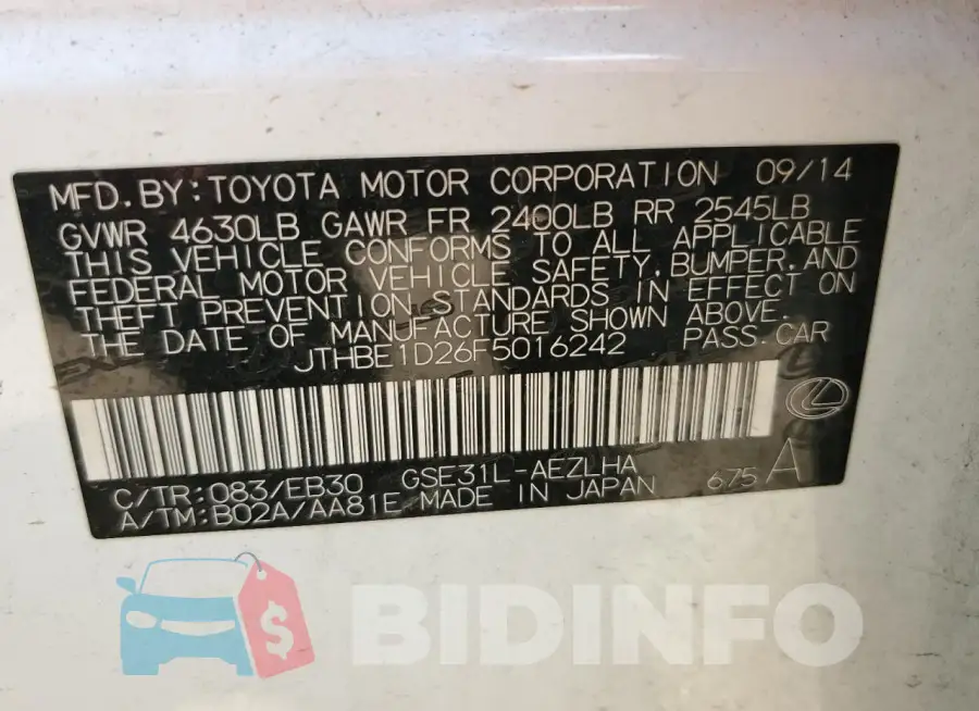 JTHBE1D26F5016242 Photo# 13
