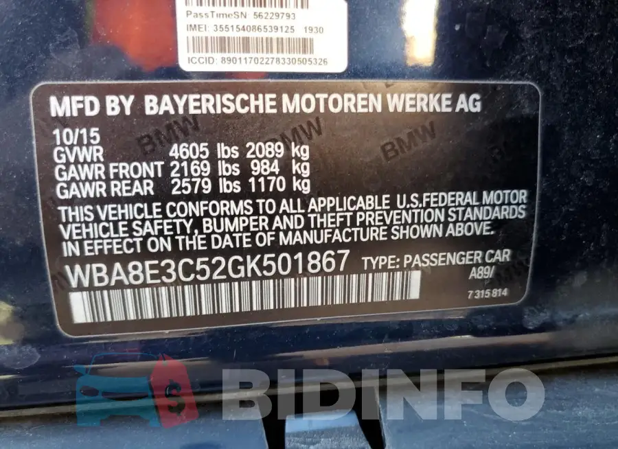 WBA8E3C52GK501867 Photo# 13