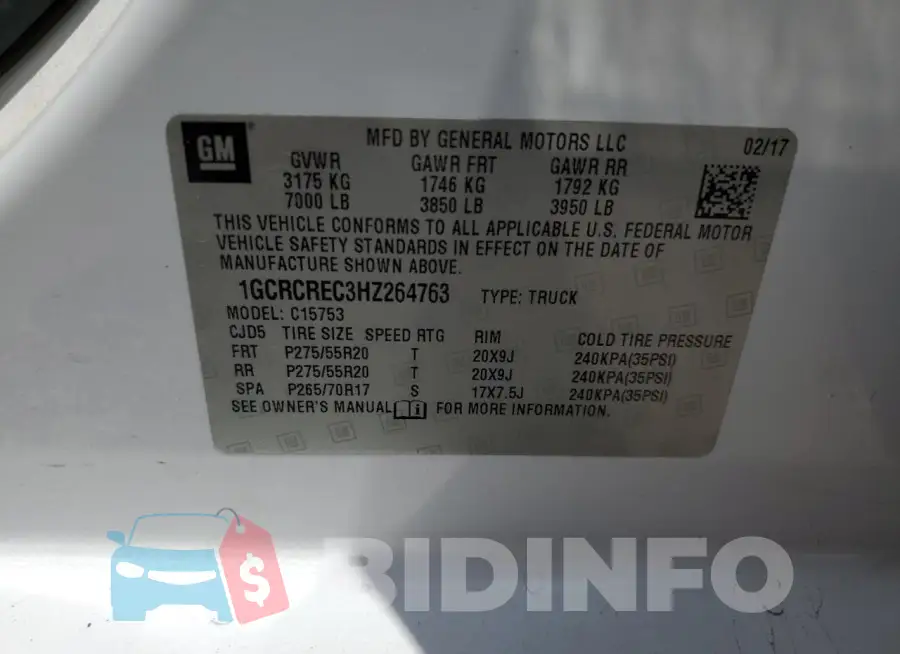 1GCRCREC3HZ264763 Photo# 12