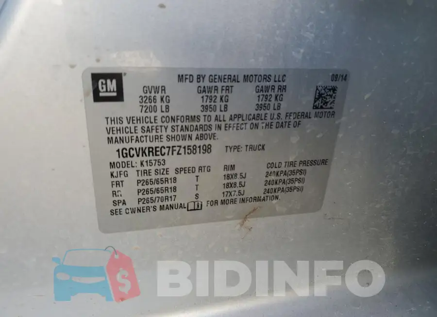 1GCVKREC7FZ158198 Photo# 12