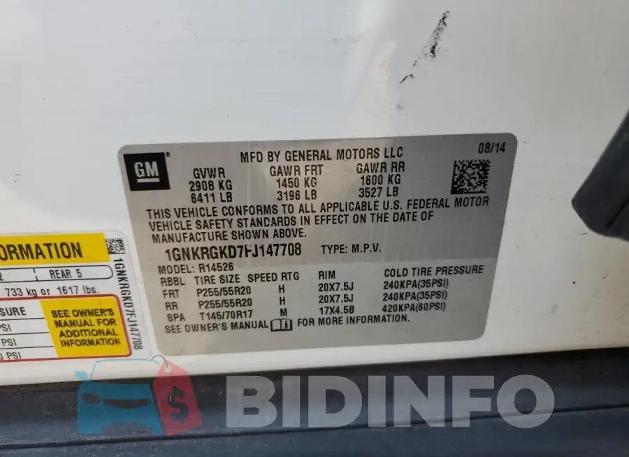 1GNKRGKD7FJ147708 Photo# 13