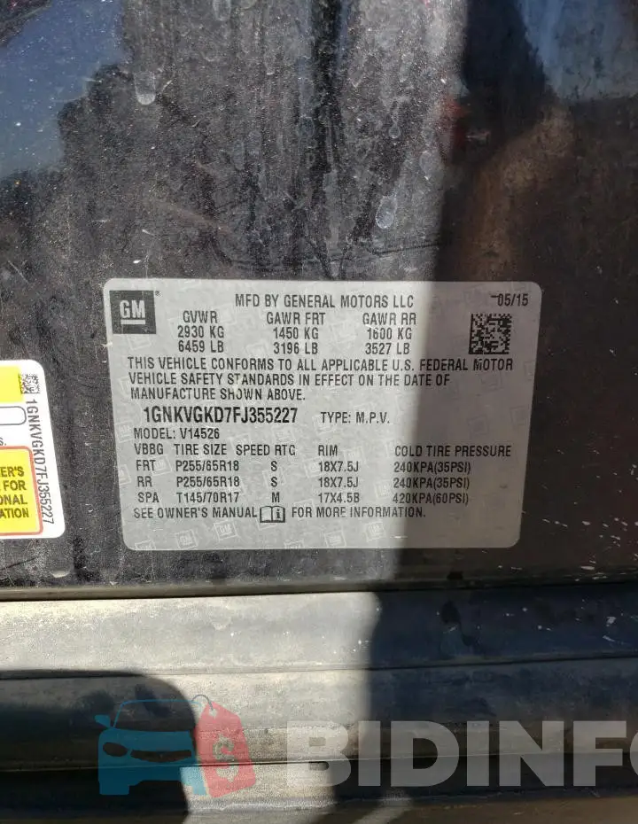 1GNKVGKD7FJ355227 Photo# 13