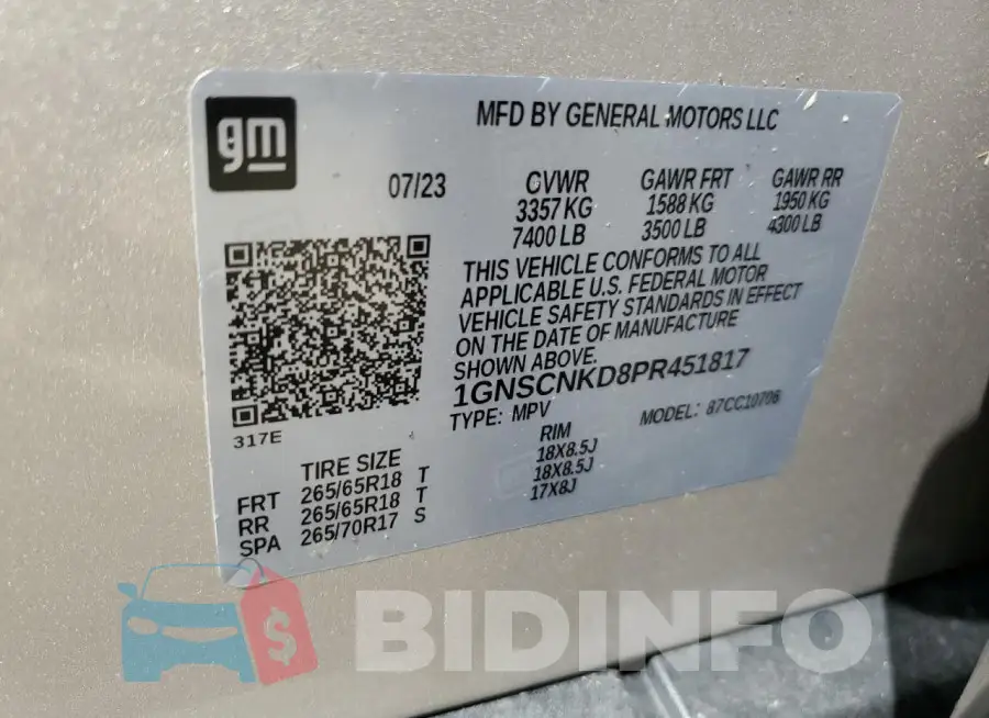 1GNSCNKD8PR451817 Photo# 14
