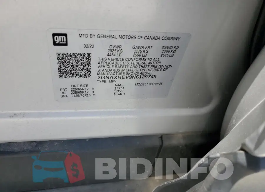 2GNAXHEV9N6129749 Photo# 13