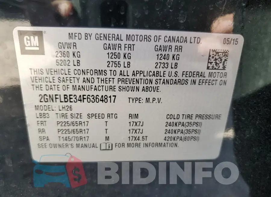 2GNFLBE34F6364817 Photo# 14