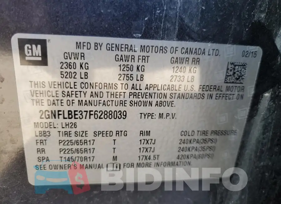 2GNFLBE37F6288039 Photo# 13