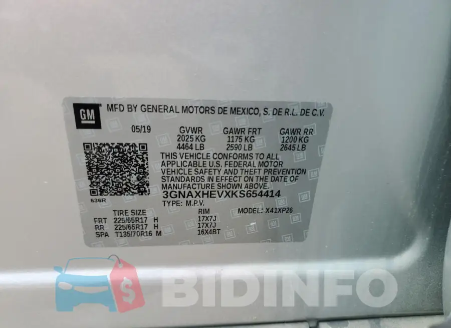 3GNAXHEVXKS654414 Photo# 13
