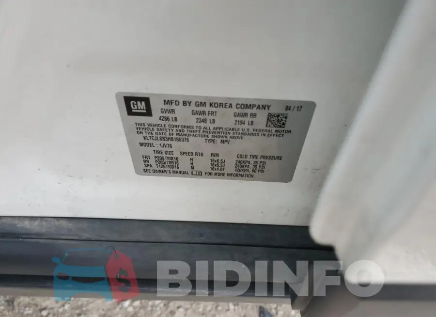 KL7CJLSB3HB185376 Photo# 12