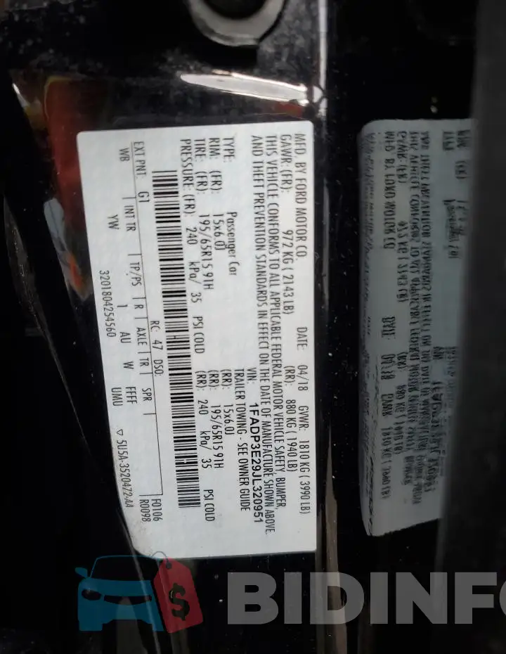1FADP3E29JL320951 Photo# 12