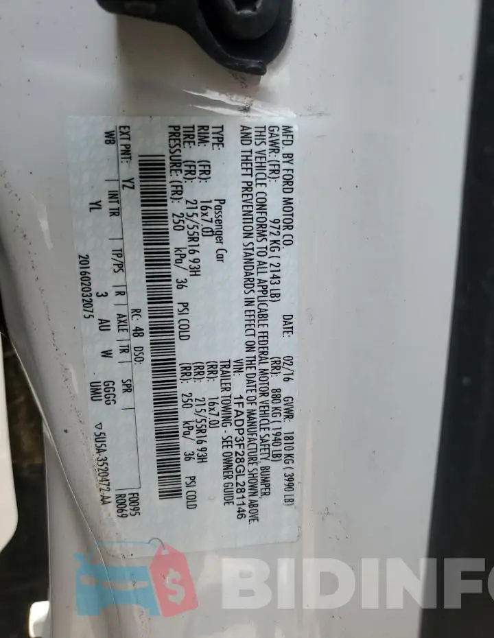 1FADP3F28GL281146 Photo# 12