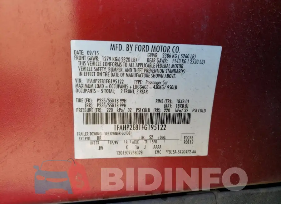 1FAHP2E81FG195122 Photo# 13