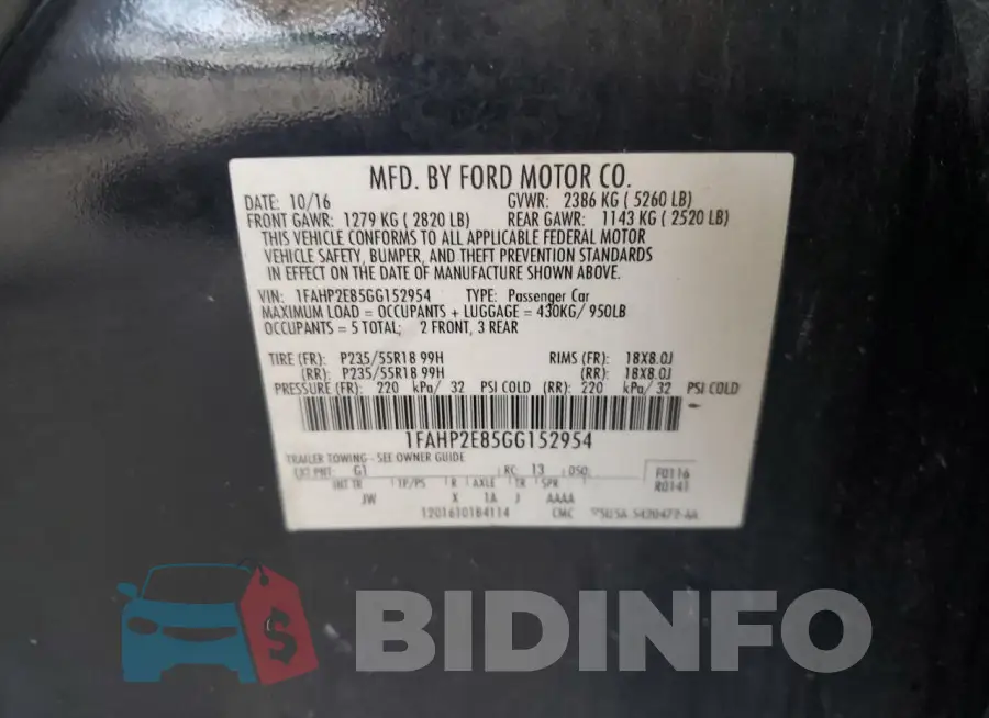 1FAHP2E85GG152954 Photo# 12