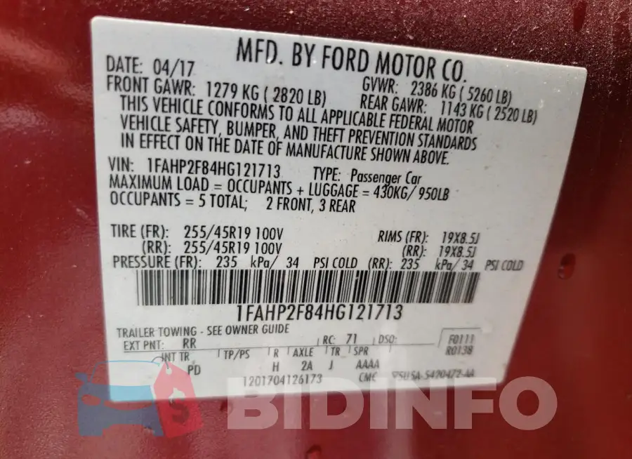 1FAHP2F84HG121713 Photo# 12