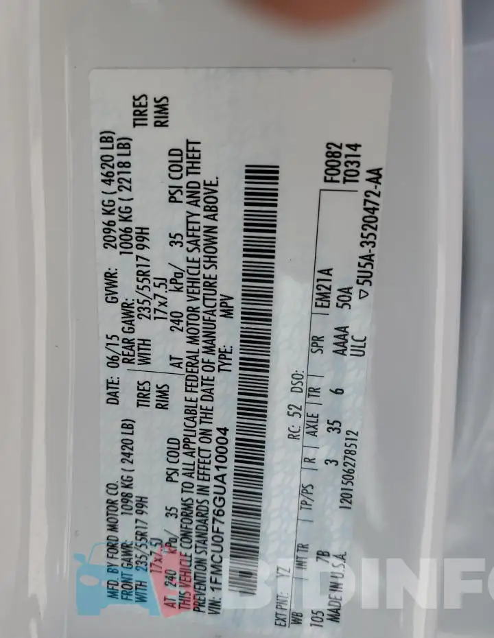 1FMCU0F76GUA10004 Photo# 13