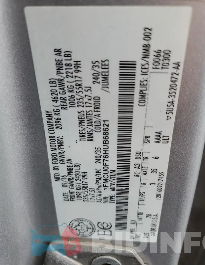 1FMCU0F76HUB68621 Photo# 12