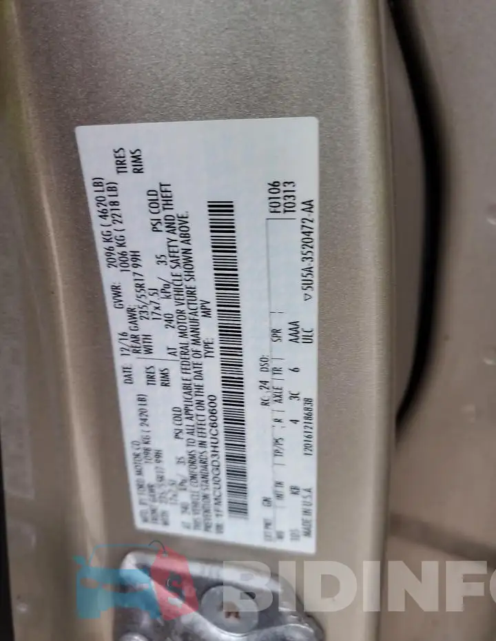 1FMCU0GD3HUC60600 Photo# 13