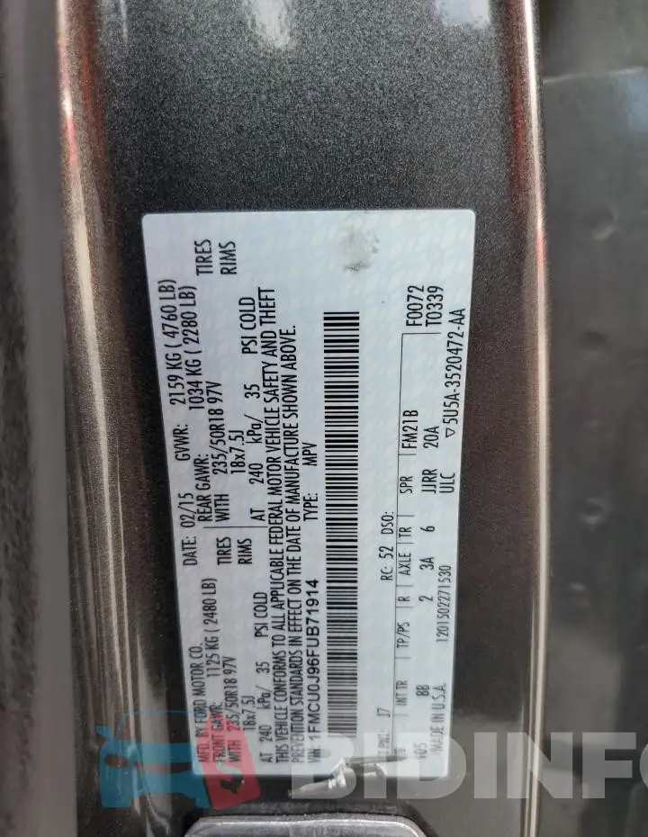 1FMCU0J96FUB71914 Photo# 12