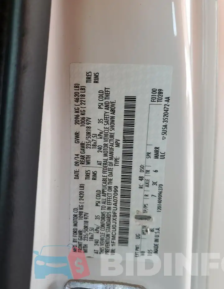 1FMCU0JX9FUA07099 Photo# 13