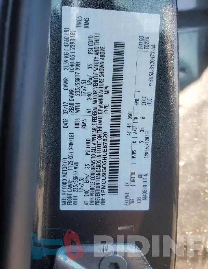 1FMCU9GD5HUE67820 Photo# 13