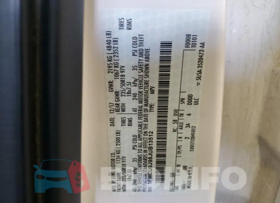 1FMCU9J98JUB13512 Photo# 12