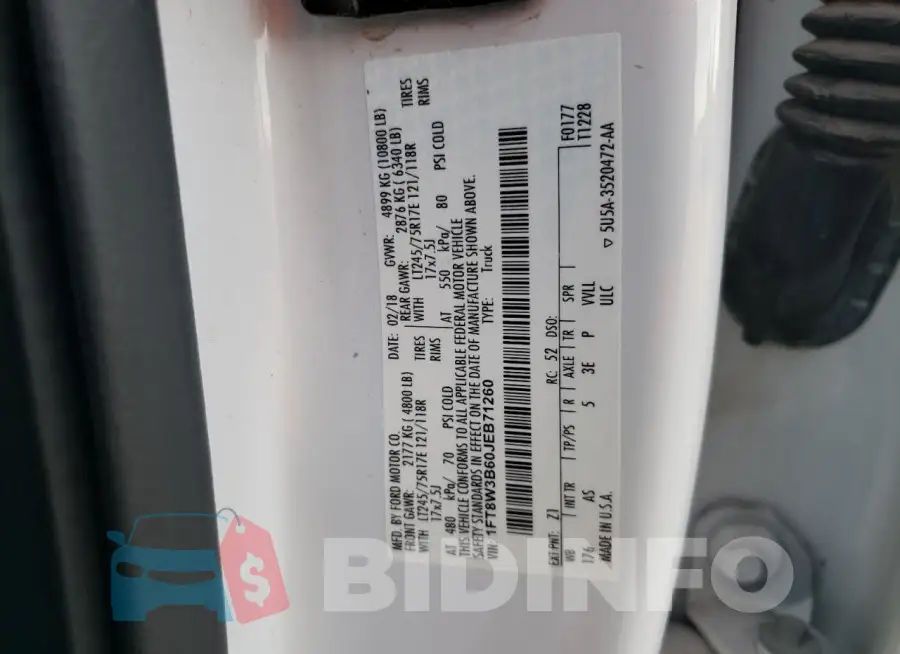 1FT8W3B60JEB71260 Photo# 12
