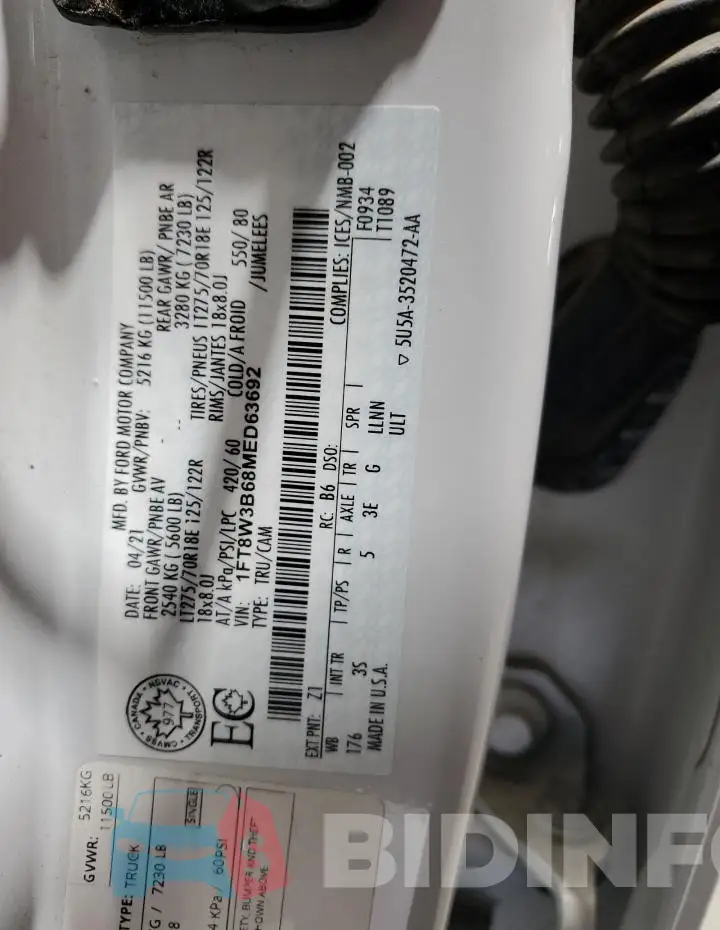 1FT8W3B68MED63692 Photo# 12