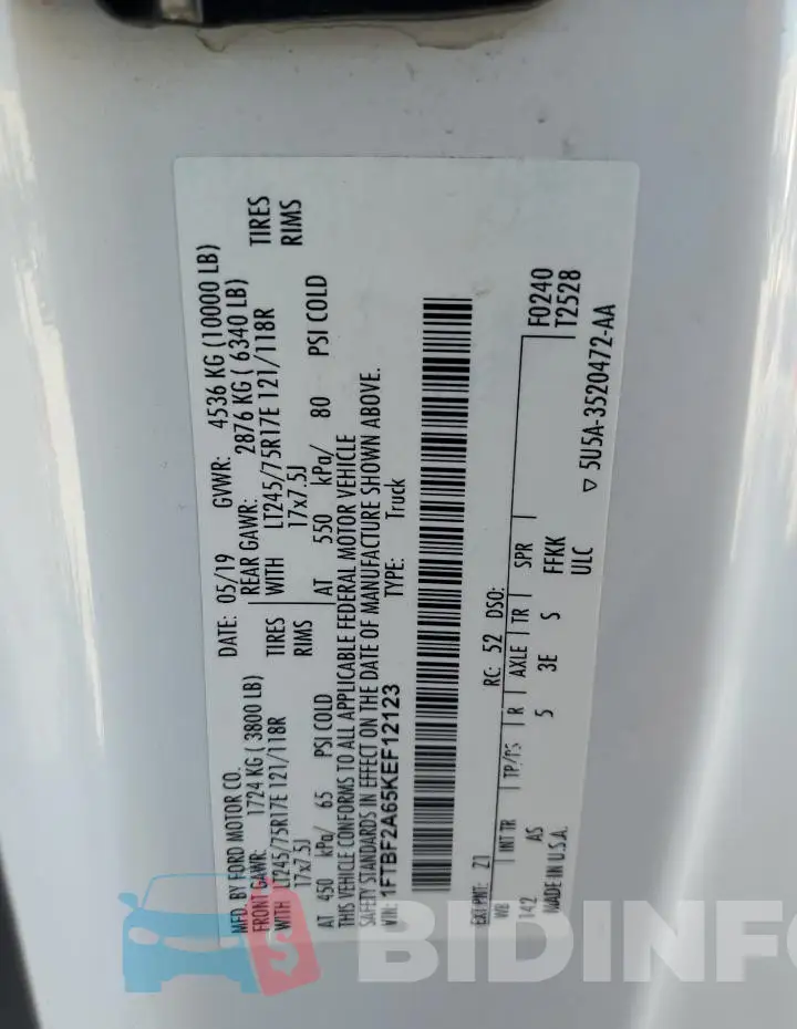 1FTBF2A65KEF12123 Photo# 12