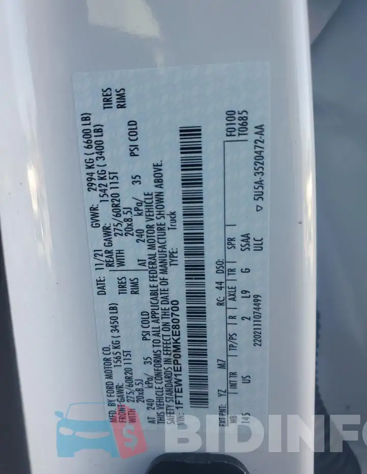 1FTEW1EP0MKE80700 Photo# 12
