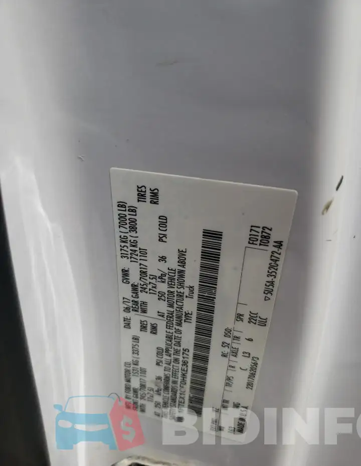 1FTEX1CF0HKE36175 Photo# 12
