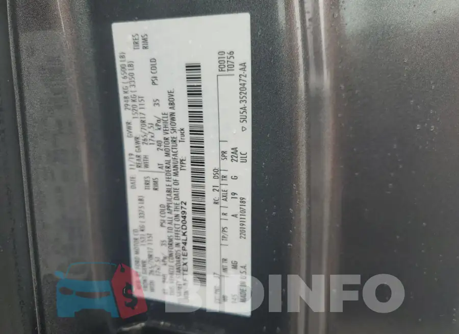 1FTEX1EP4LKD04972 Photo# 12
