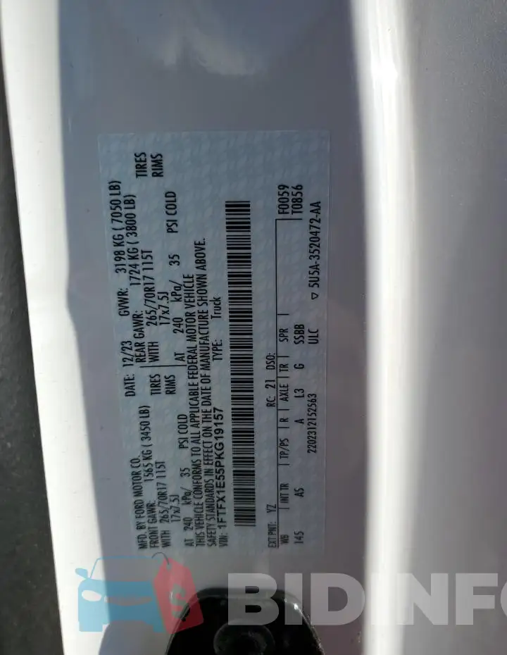 1FTFX1E55PKG19157 Photo# 13