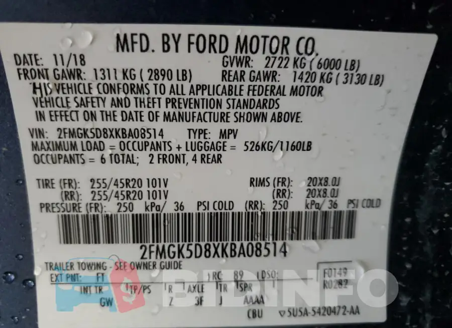 2FMGK5D8XKBA08514 Photo# 13