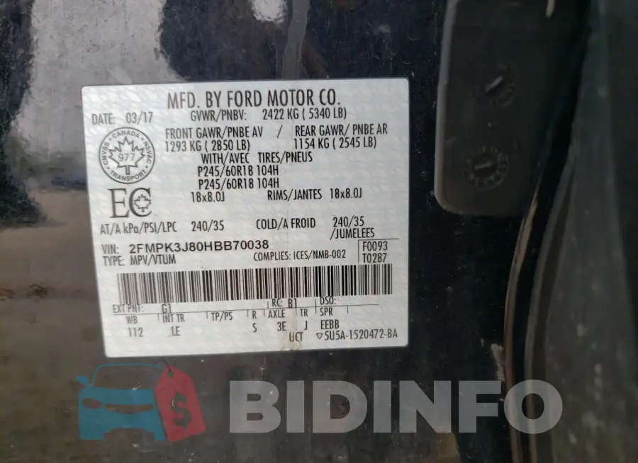 2FMPK3J80HBB70038 Photo# 14