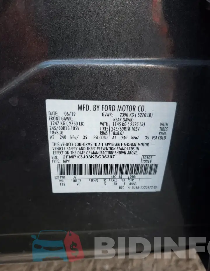 2FMPK3J93KBC36307 Photo# 12