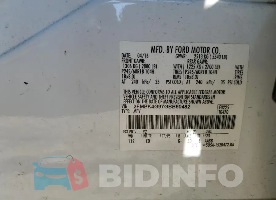 2FMPK4G97GBB60482 Photo# 14