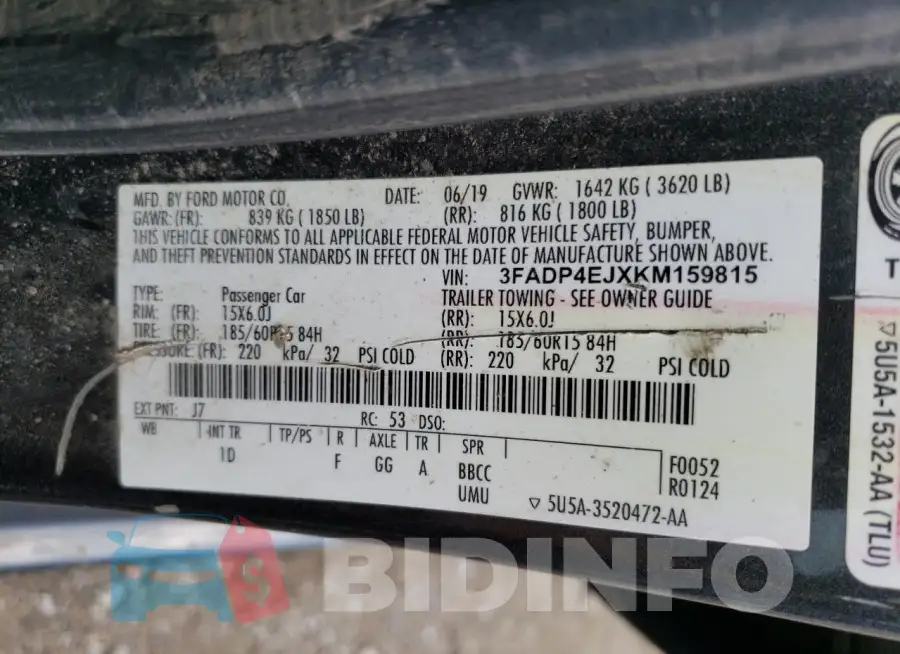 3FADP4EJXKM159815 Photo# 12